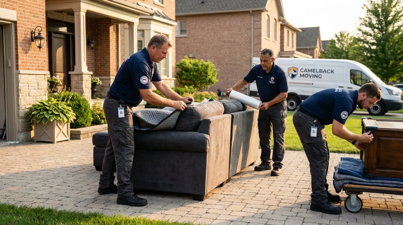 Large estate moving crew wrapping furniture in Bradford, ME